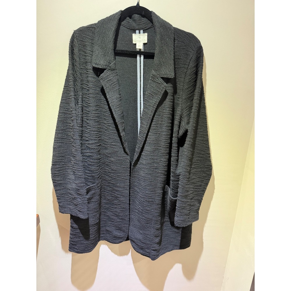 Caslon Womens XXL Charcoal Gray Textured Knit Open Front Longline Blazer Jacket